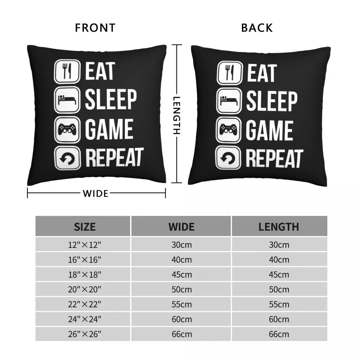 Eat Sleep Game Repeat Pillowcase Polyester Linen Velvet Printed Zip Decorative Throw Pillow Case Car Cushion Cover