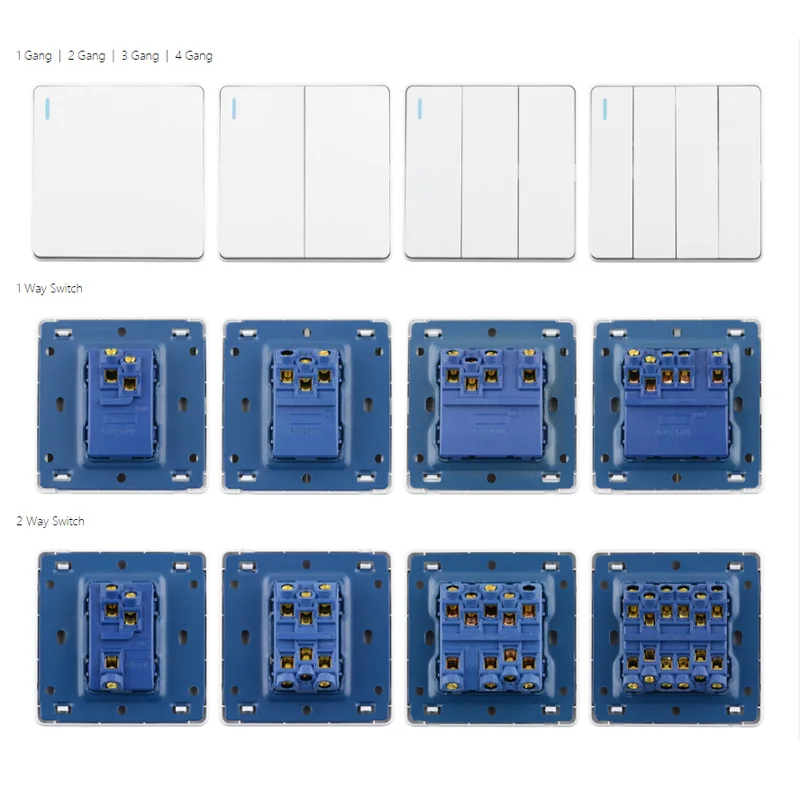 Wall Lamp Switch 1 2 3 4 Gang1 2 Way White Golden Black Silver Gray ON/OFF Rocker Arm Power Switch Light Plastic Frame 16A