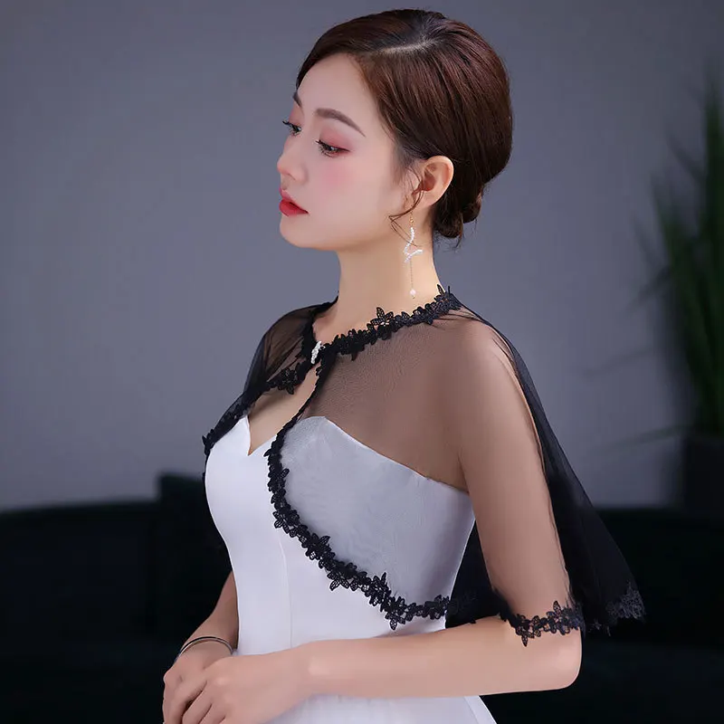 Wedding Accessories White Black Short Shrugs For Women Wrap Cape Bolero Bridal Cloak Lace Wedding Capes Dress Evening Wrap Shawl