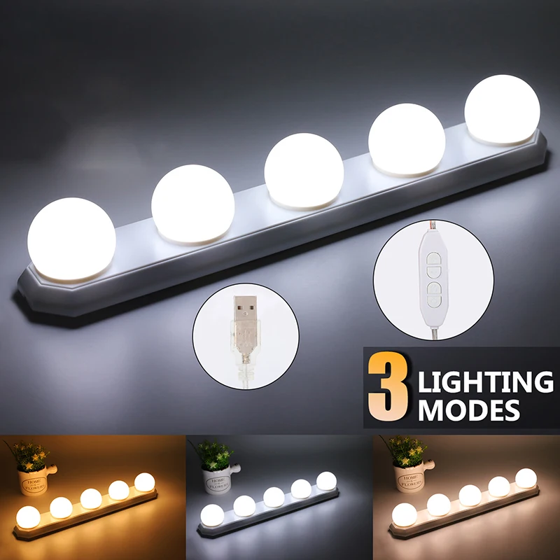 5 Bulbs LED Makeup Mirror Vanity Light 5V USB Hollywood Wall Lamp Kit for Dressing Table Lighting Night Lights
