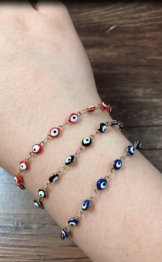 1 STÜCK Mode Edelstahl Armbänder Blau Rot Evil Eye Emaille Perlen Armband Für Frauen Glück Türkisches Auge Schmuck Geschenke