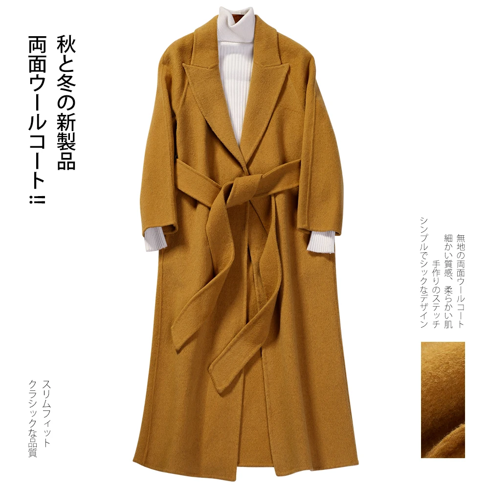 Clothes Winter Coat Women 2021 Fashion 90% Wool Long Jacket + Belt Ladies Elegant Autumn Coat Female Casaco Hiver PED8335