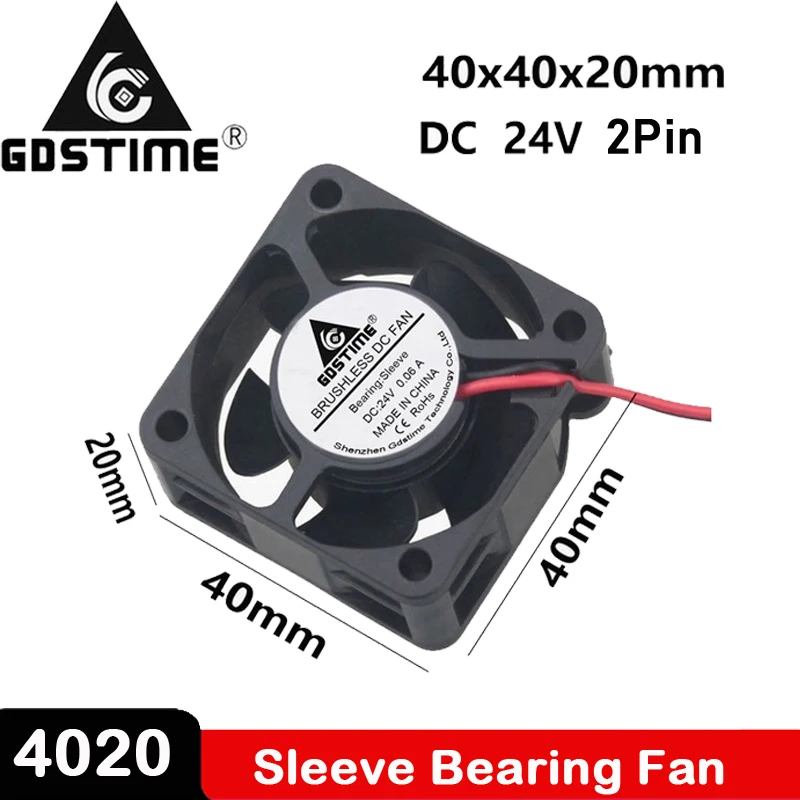 1PCS Gdstime 40mm x 20mm 4cm 40x40x20mm DC 24V 2Pin Mini Brushless Cooling Cooler Fan New 4020