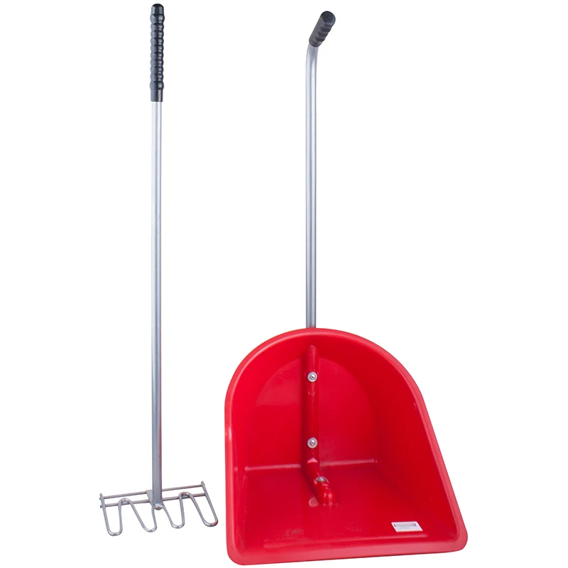 Cavassion-Fold Iron Dung Fork and Dustpan with Long Handle for Cheval in Horse, Stable, Livery, Stable