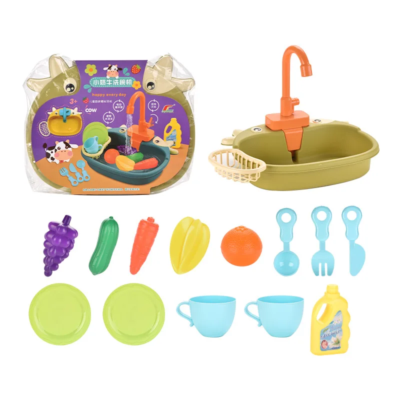 Kids Kitchen Sink Toy Sink Dishwashing Set Toys Pretend Play House Game Children's Simulation Electric Kitchen Dishwasher Toys