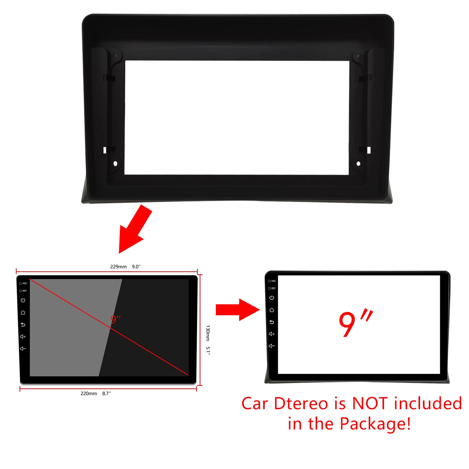 2Din Car DVD Frame Audio Fitting Adaptor Dash Trim Facia Panel 9inch For Volkswagen Multivan T5 2003-2015 Double  Radio Player