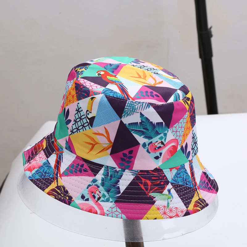 Panama Bucket Hat Men Women Summer Reversible Bucket Cap Flamingo Print Chapeau Bob Hat Hip Hop Gorros Fishing Fisherman Hat