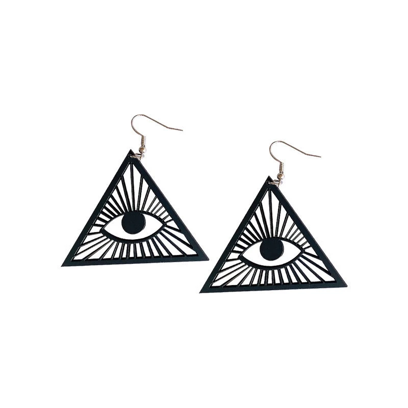 KUGUYS Big Triangle Drop Earrings for Women Hollow Out Omniscient Eyes Black Acrylic Geometric Jewelry Hyperbole Accessories