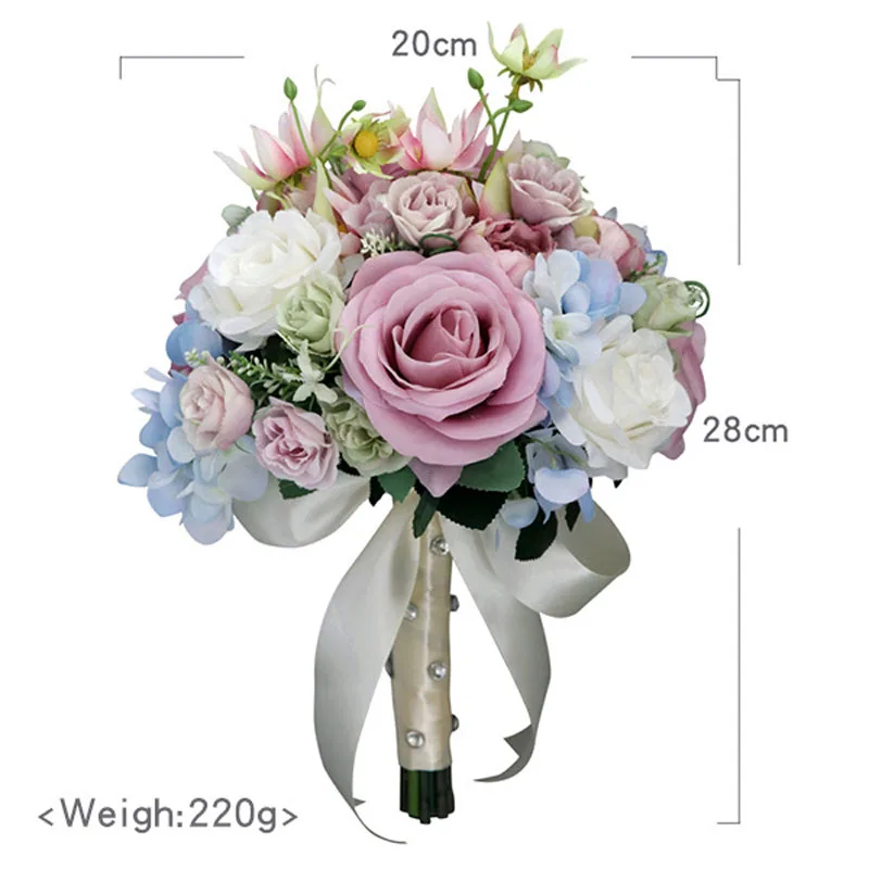 Lovely Pink Bridal Bouquets Wedding Flowers Decorations Blue Ivory 20*28cm