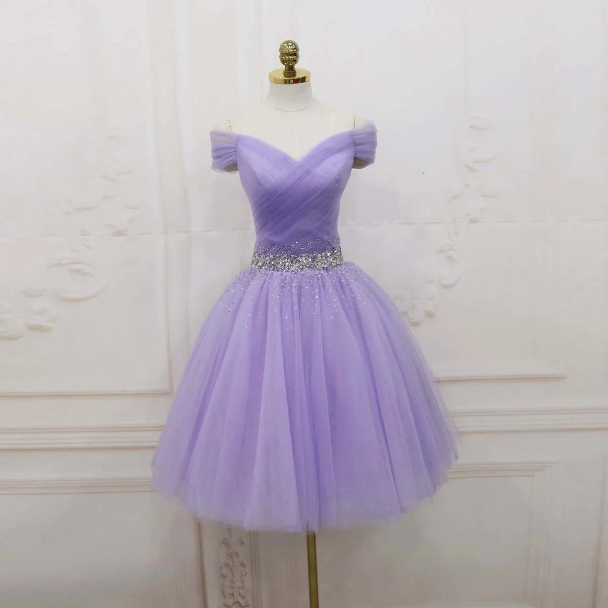 

Violet Sinple Elegant Women Dress Off-The-Shoulder Tulle A-line Party Dress Sequins Ball Gown Plus Size Evening Dress