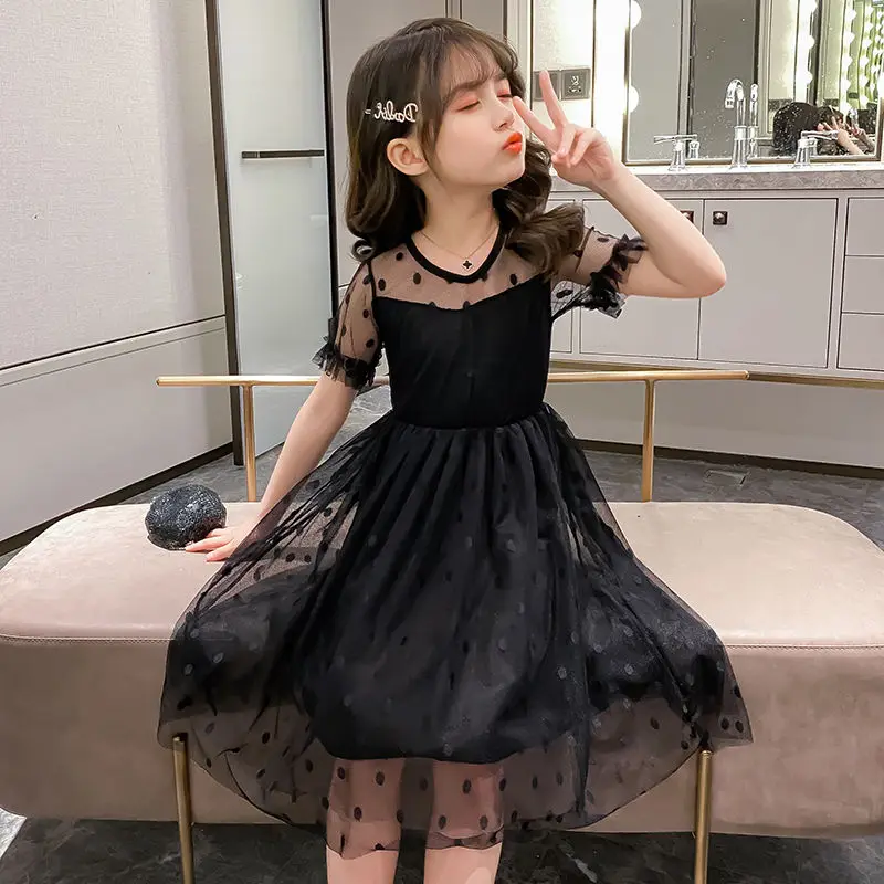 Summer Black Lace baby Girls Dress Children Mesh Princess Dresses Fashion Party Dress for Girls 3T 4T 5 7 8 9 10 11 Years Frocks