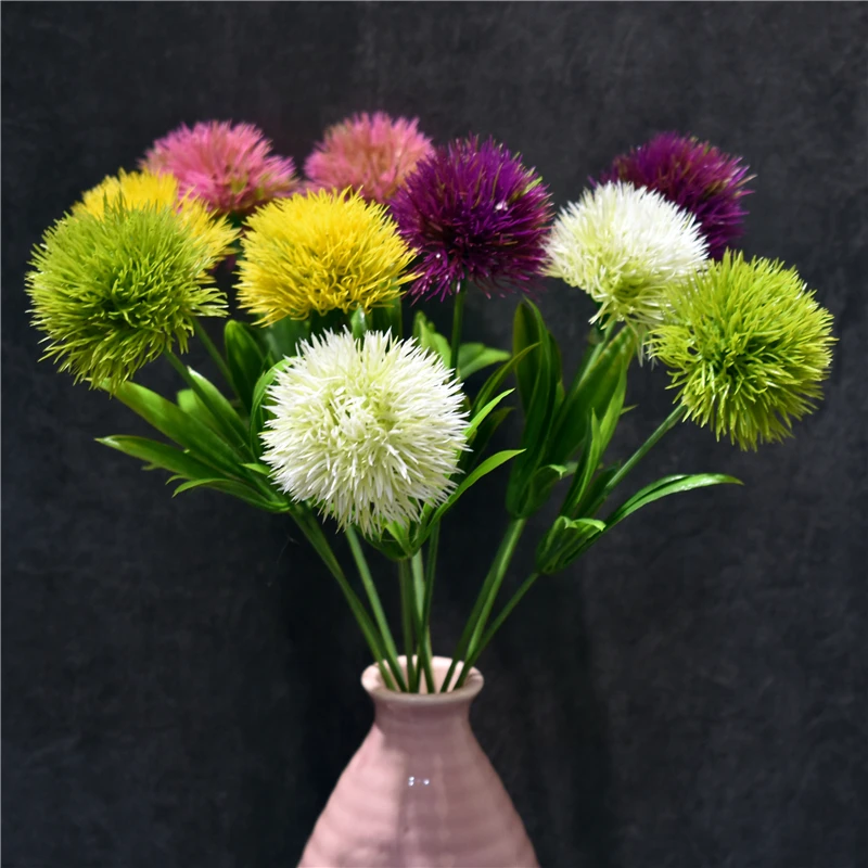 Lovegrace Mini Bouquet Fake Dandelion Flower Arrangement Artificial Wedding Flower Pompon Purple Home Garden Party Wedding Decor