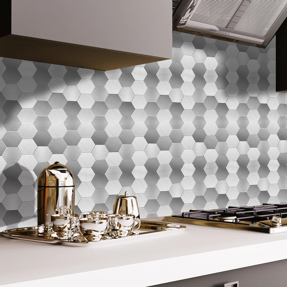 25PCS Floor Stickers White Gray Tile Anti-Slip Self-Adhesive Waterproof Wall Sticker for Bathroom Kitchen Hexagon Tile Decor