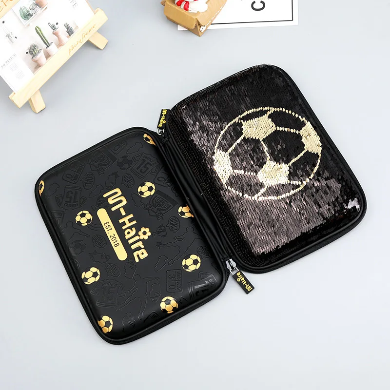 

School Pencil Case Sequins Pen Boxes Football and Cute Cartoon Brush Pot Stationery Bags School Supplies Storage Organizer
