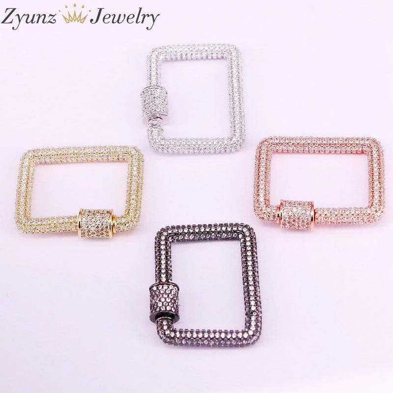 

6PCS, 23*27mm, CZ Micro Pave Rectangle Square Shape Clasp, Gold/Rose gold/Gunmetal/Silver color screw Clasp