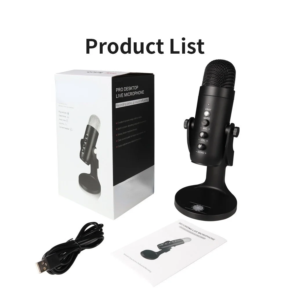 Condenser Microphone G-MARK POP4 USB Tabletop Mic ASMR Echo Real-Time Monitoring Cardioid For Studio Recording YouTube Live