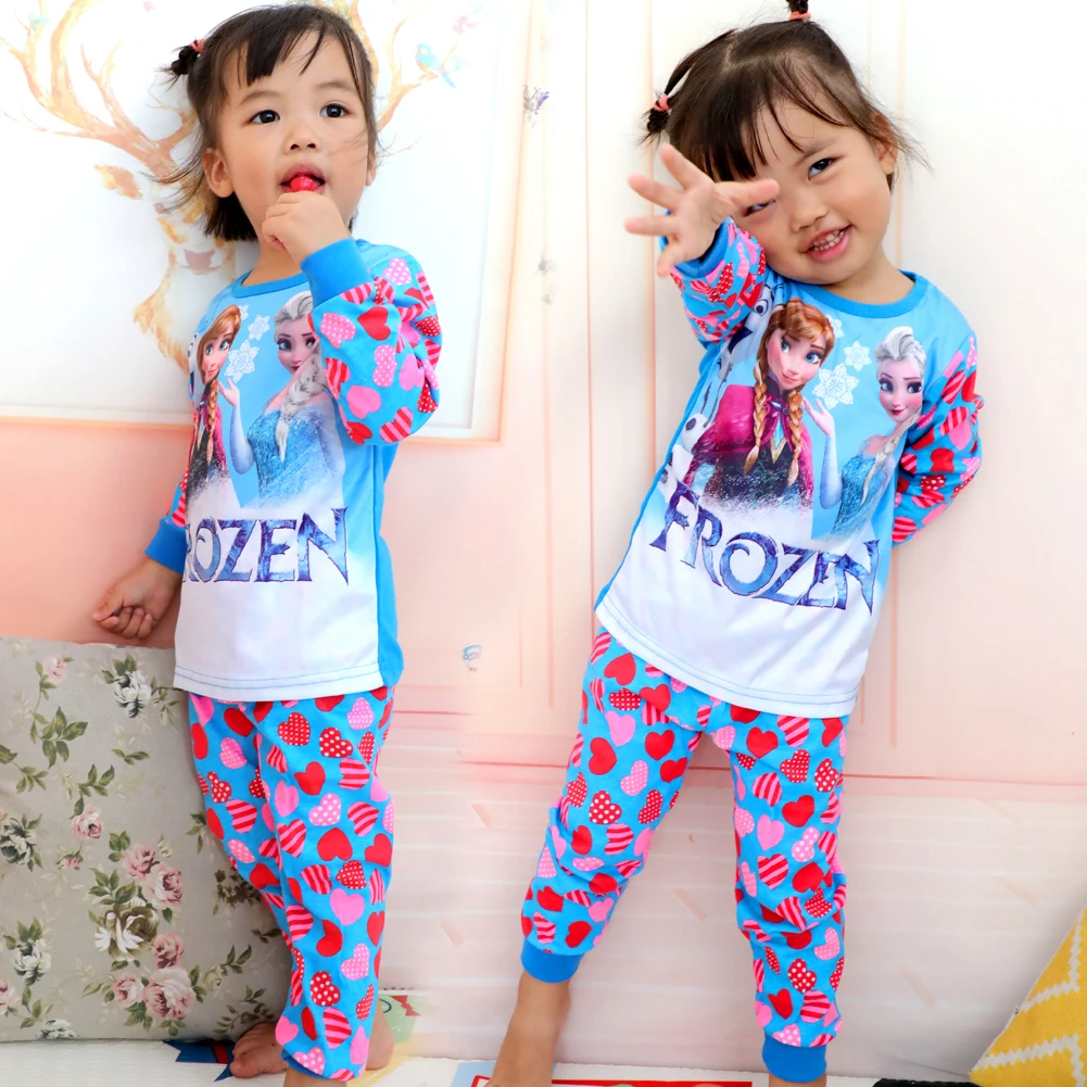 Freies Verschiffen kinder Neue Gefrorene Set Kinder Schwellen Jungen Mädchen Anna Elsa Cartoon Langarm Pyjamas Prinzessin Pyjamas 2-7Y