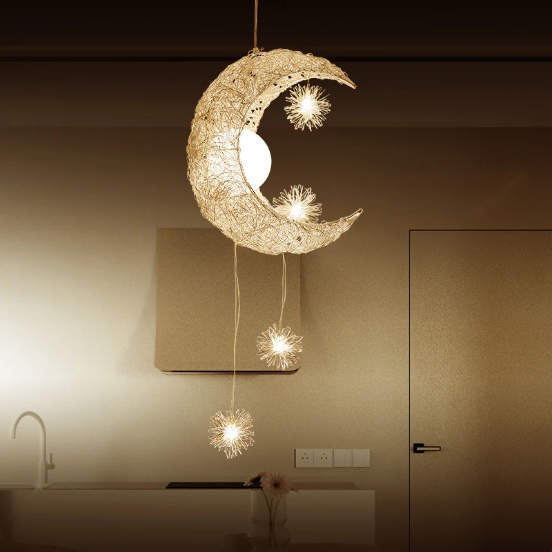 Moon LED star chandelier Bedroom Girl room Kids room Chandelier modern style decor pendant lamp G4 Children Lustres hanging