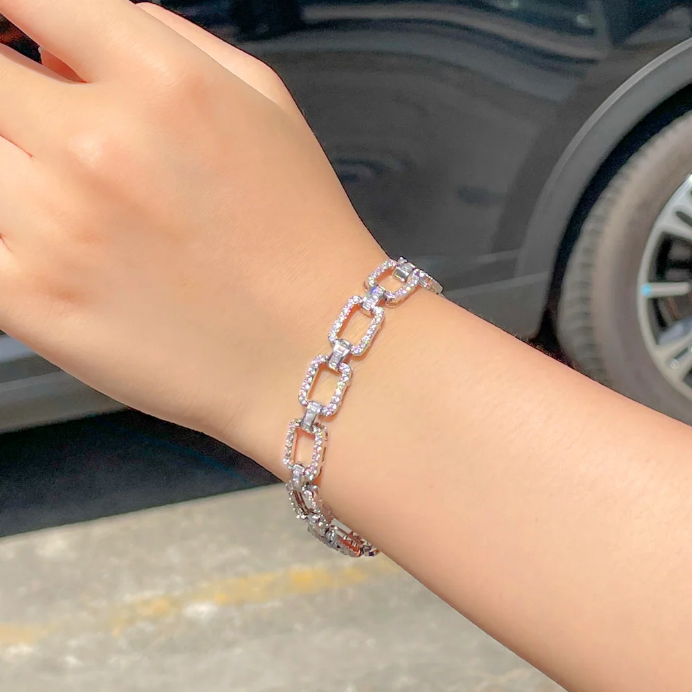 CWWZircons Bling Micro Pave CZ Stein Gelbgoldfarbenes Kubanisches Gliederkettenarmband für Damen Neuer Trendschmuck Großhandel S0184 – Detail 3