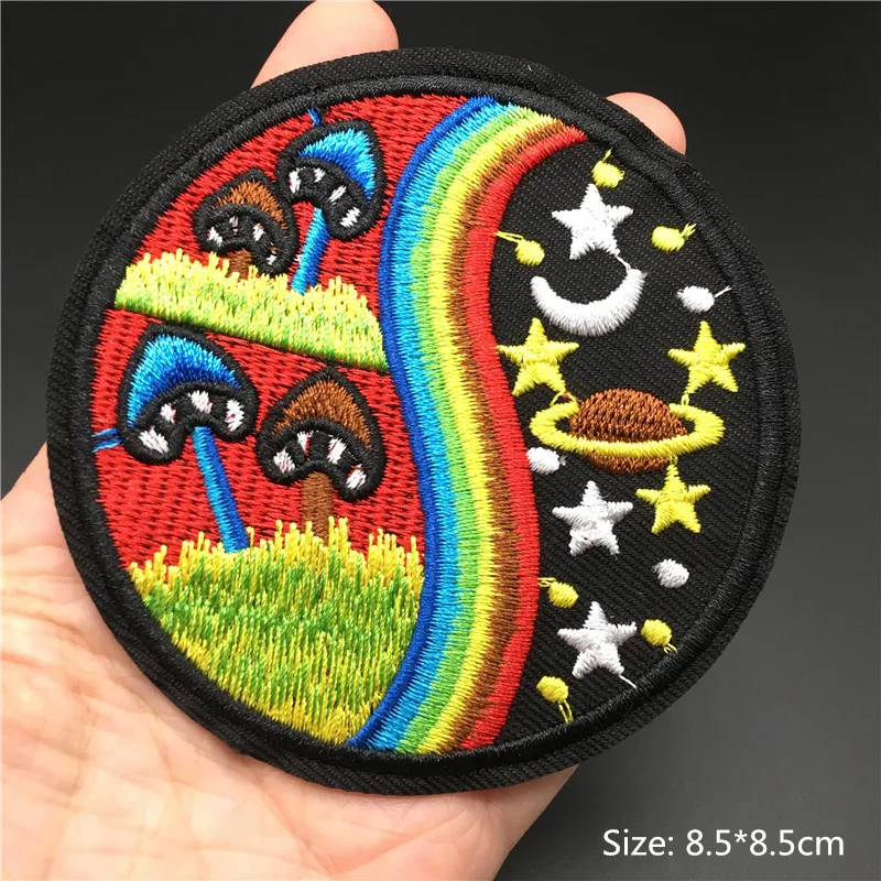 Embroidery Patches for Clothing Camp Iron On Patch Punk DIY Applique Clothes Stickers Van Gogh Star Night Mountain Wave Stripes