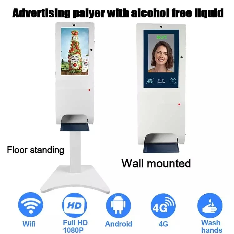 Lcd Display Digital Signage with Automatic Thermal Camera measuring Hand Sanitizer Dispenser Kiosk