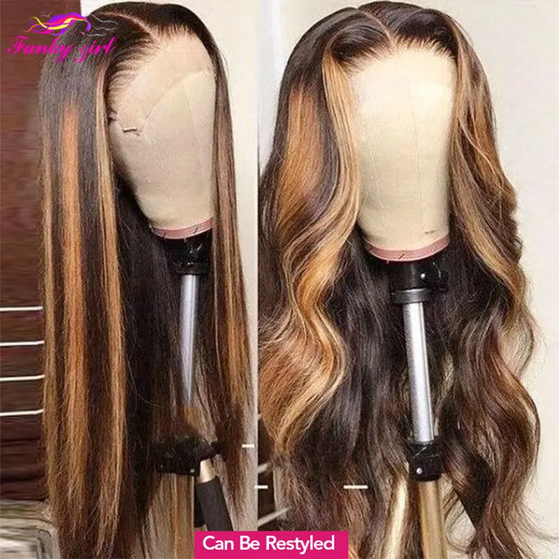 Ombre Highlight Lace Part Wig Brazilian Straight Human Hair Lace Wigs Honey Blonde Colored Deep Wave Lace Wigs For Black Women