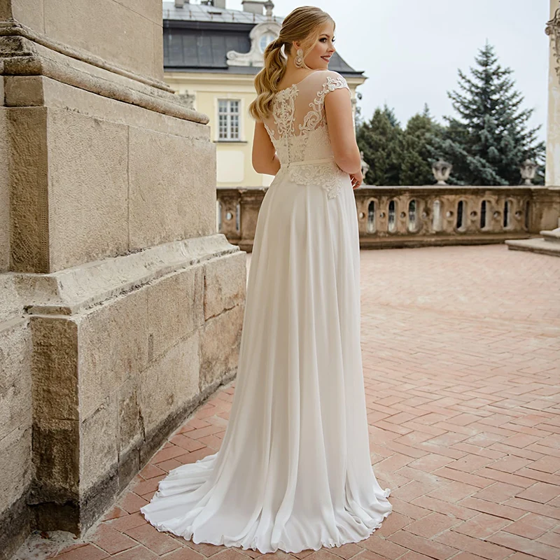 Abiti da sposa modesti in Chiffon taglie forti 2021 abito da sposa con scollo a v manica lunga con scollo a o su misura