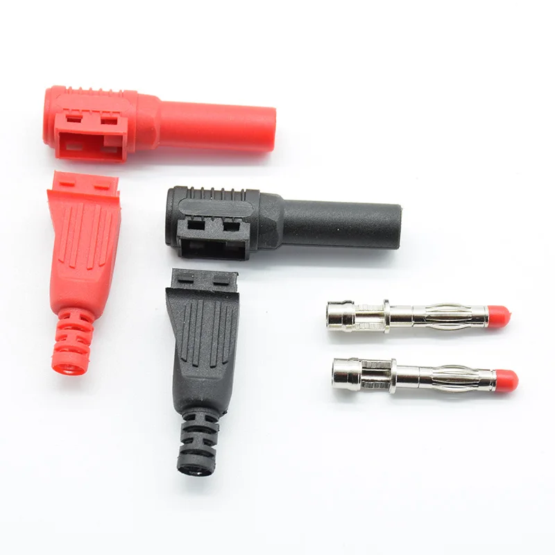 2Pcs/1pair  Red/Black 4mm Male Right Angle Insulation Wire Solder Type DIY Banana Plug Connector Multimeter test