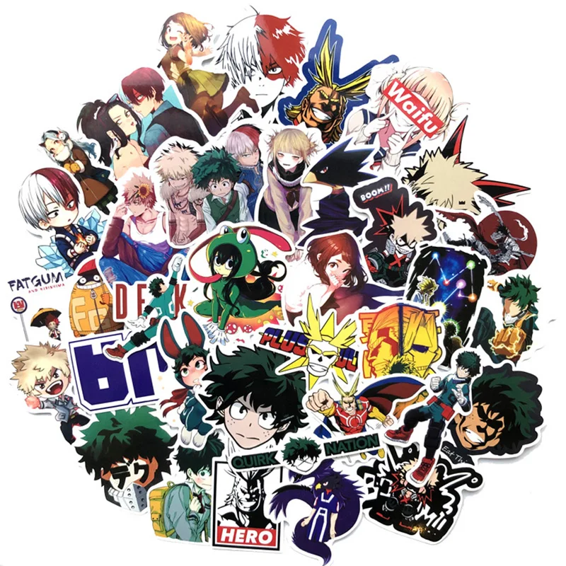 50pcs/set Anime My Hero Academia Stickers Cosplay Accessories Prop PVC Waterproof Cartoon Decal Cute Sticker