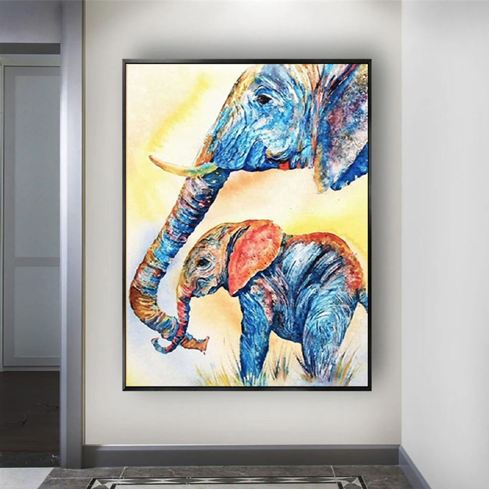 Unframed 100% Hand Painted Abstract Elephant Oil Painting Decorative Picture Living Room Decor Couple Pictures Steady And Kind