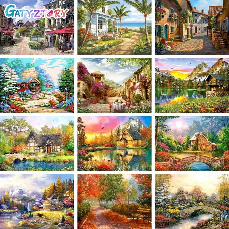 Gatyztory Painting By Numbers Landscape Picrute Coloring By Numbers Acrylic Paint Kits Drawing On Canvas Home Decor Decorative F