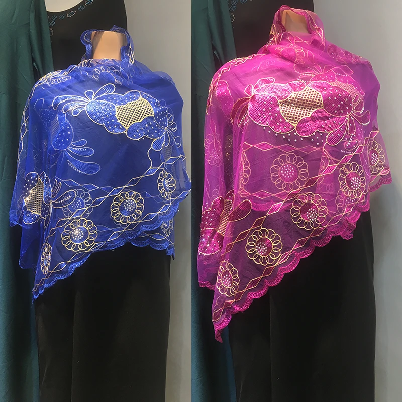 African Cotton Voile Dubai Tulle Pashmina Cord Emroider Ring Diamond Shawl Wrap Chemical Lace Stole Net Scarf Headband Dubai Z12