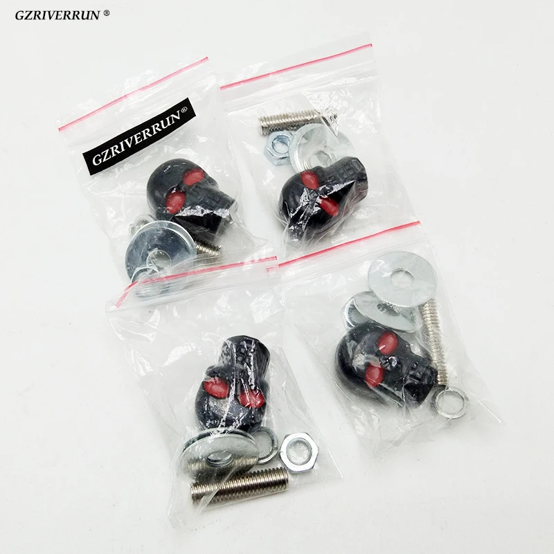 Motorcycle Bolts License Plate Windscreen Fairing Screw 4pcs Black Skull Red Eye Frame Fastener Car ATV Quad Trailer Trucks