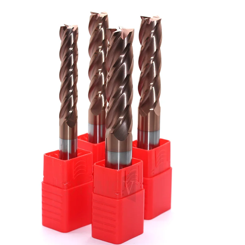 1pcs HRC60 8mm 10mm 12mm  End Mill  4Flute Solid Carbide TiAIN Coated Spiral Standard Long Endmill CNC Milling Cutting Tools