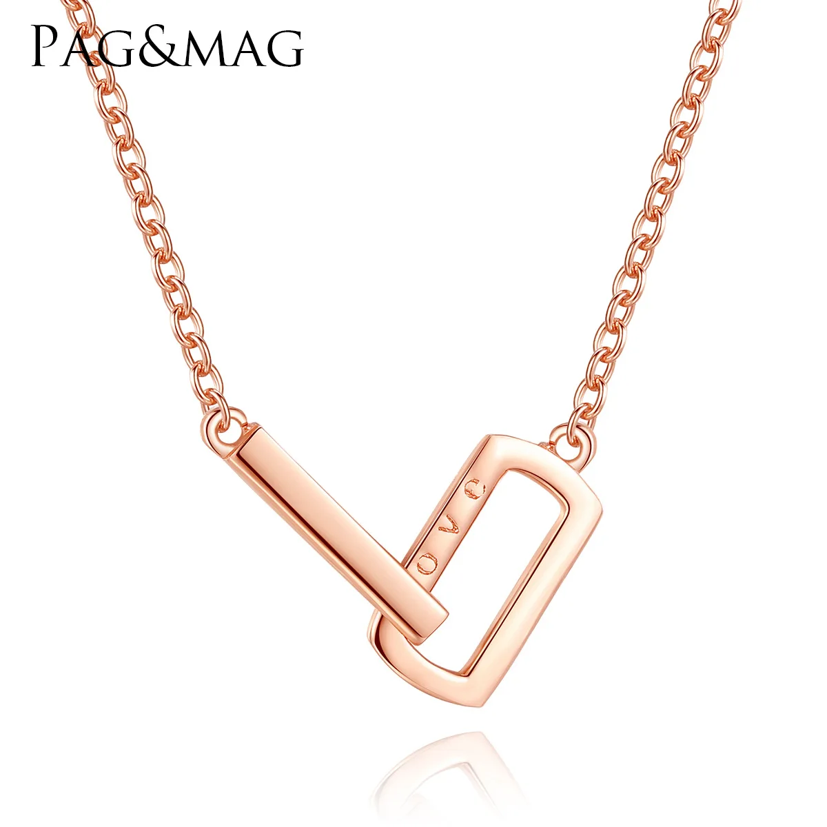 PAG-MAG Letter LOVE Lady Necklace S925 Pure Silver Rose Gold Korean Keybone Chain Simple Pendant