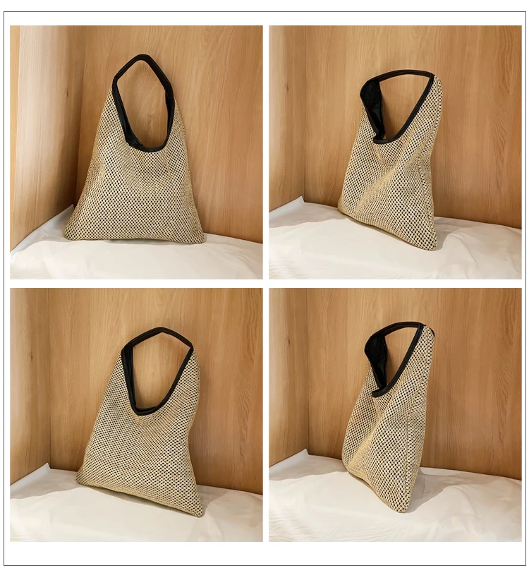 Vintage Summer Women Durable Weave Straw Beach Bags Linen Woven Bucket Bag Grass Casual Tote Handbags Knitting Rattan Bags