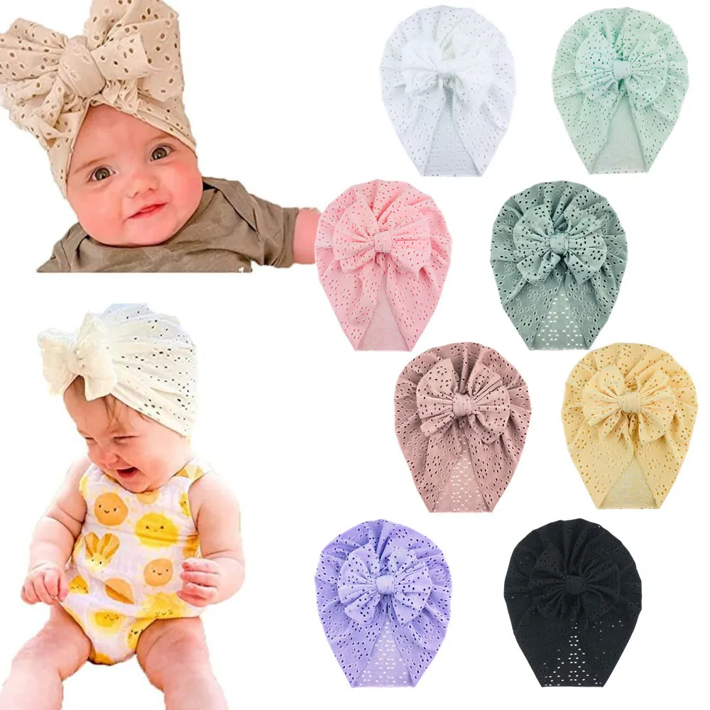 

16 Pcs/Lot, 2022 Summer Baby Hat, Hollow Out Fabric Messy Bow Turban Head Wraps, Kids Bonnet Beanies Newborn Photography Props