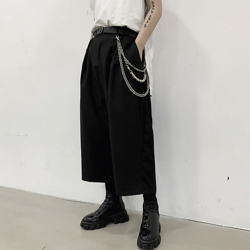 

Men's pants fashionable wide leg pants loose style black style mountain retro spring and summer leisure eight point