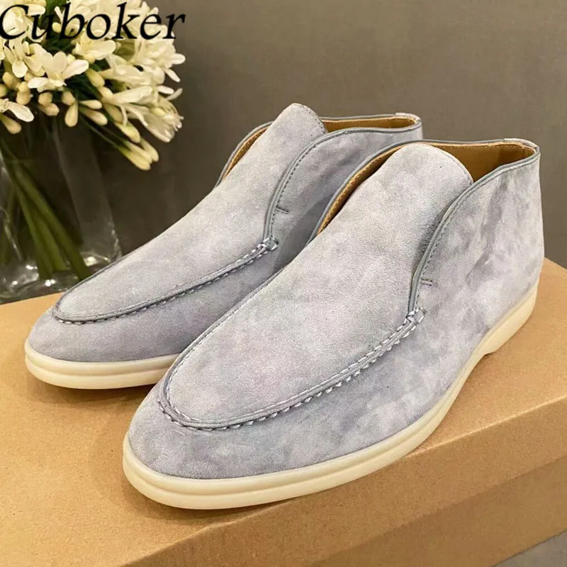 

Top Quality Brand Designer Men Flat Loafers Round Toe Real Kidsuede High Top Spring Autumn Men Causal Mules Shoes For Men Mujer