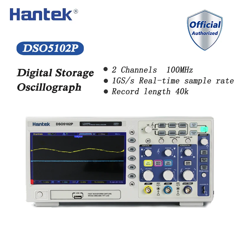 Digital Oscilloscope Hantek DSO5102P Portable 100MHz 2Channels 1GSa/s Record Length 40K USB Osciloscopio Handheld Oscilloscopes