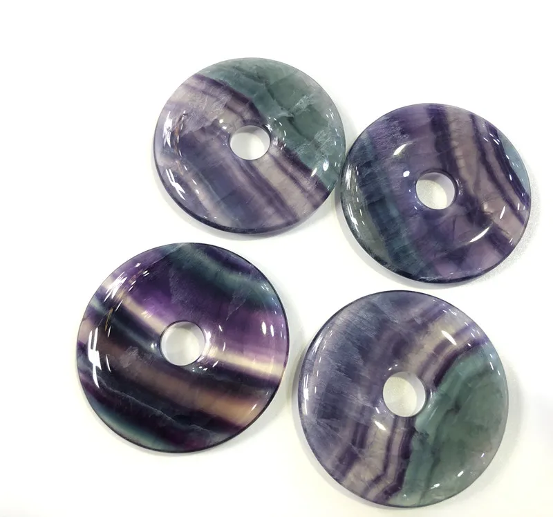 50mm Fluorite Donuts Natural Colorful Stones Big Hole Pendant Necklace Fashion Jewelry 1PC Round Shape