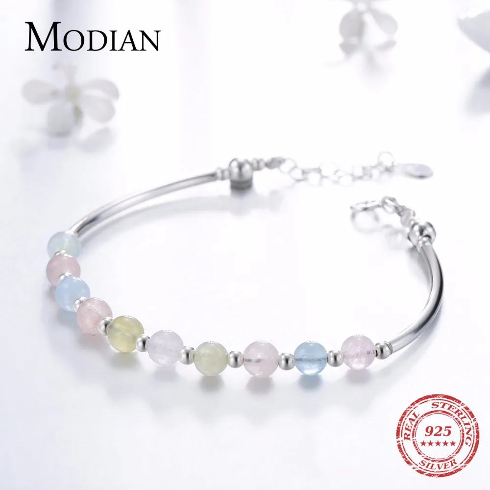 Modian 925 Sterling Silver Colorful Beads Crystal Charms Bracelet Fashion New Luxury Bangle Chain For Women Party Jewelry