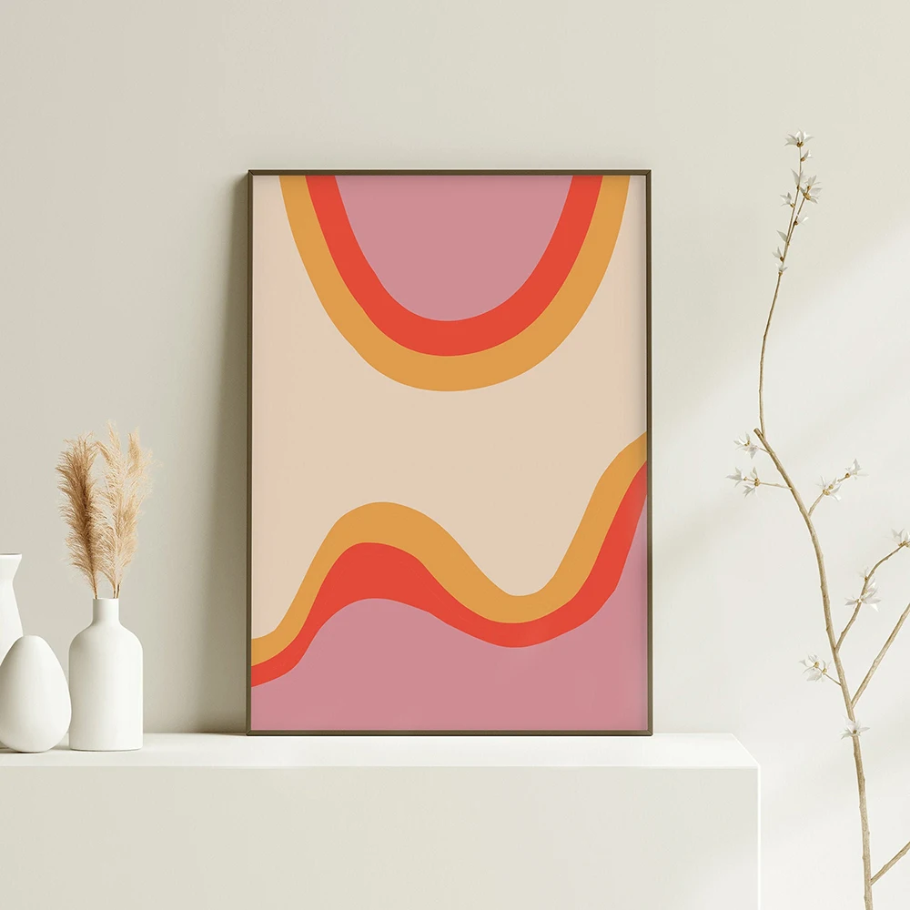 Melt Marble Wall Art Poster and Print Canvas Painting, Mid Century Boho Style Wall Pic, Abstract 70's Summer Colour, Home Decor