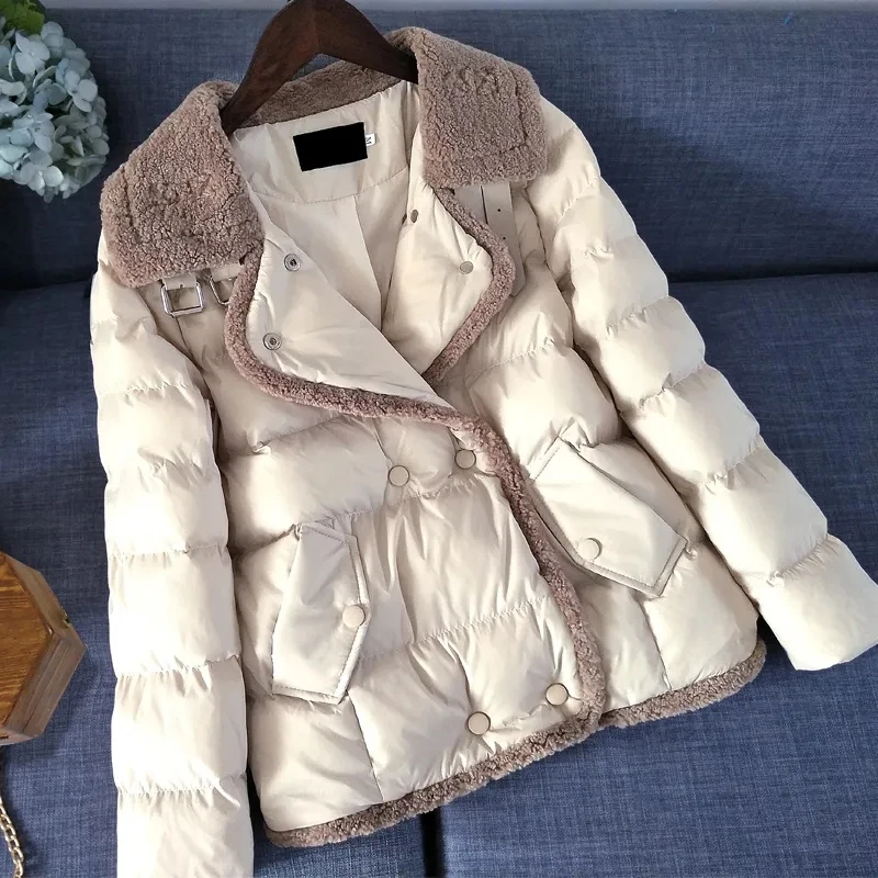 Fashion Casual Women Thicken Warm Down Cotton Coat Plus Size Winter Short Puffer Jacket Lambswool Collar Female Padded Parkas