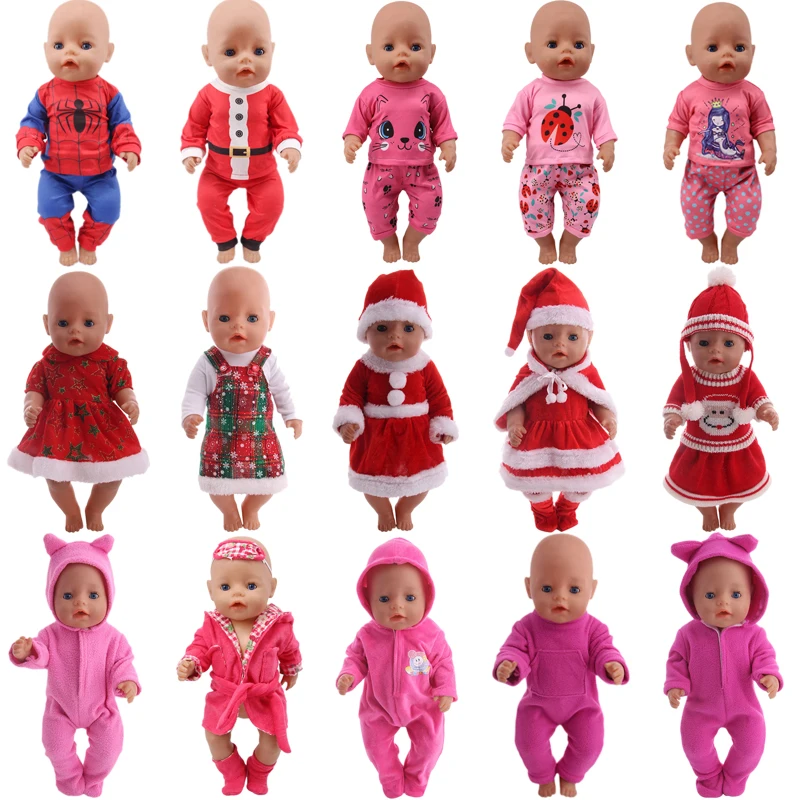 Red Christmas Pajamas Bathrobe 18 Inch American And 43cm Reborn Baby Doll Clothes Accessories, Our Generation Gift For Girl