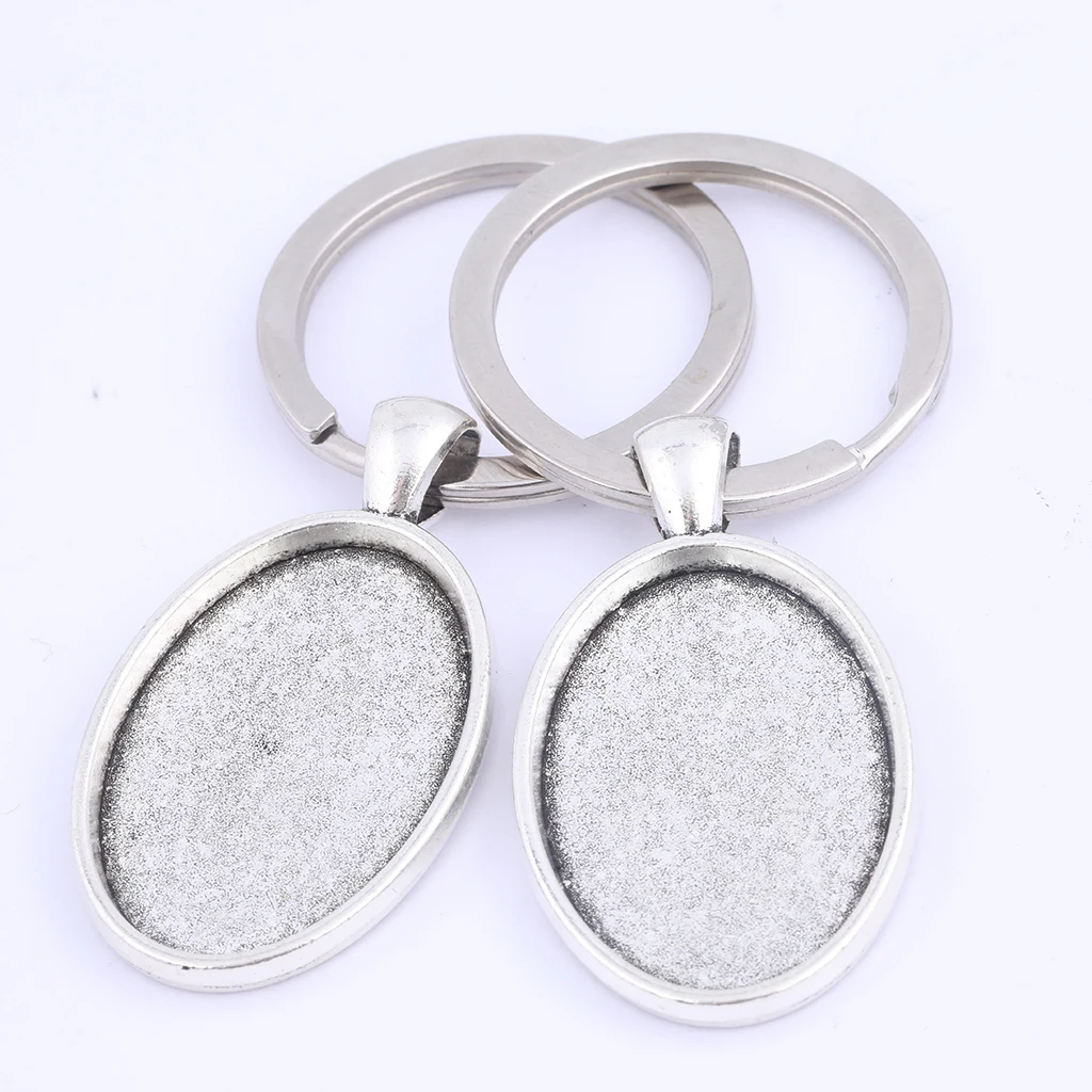 5pca Antique Silver Fit 20x30mm Oval Cabochon Keychain Base Setting Diy Pendant Charm Bezel Trays For Keyrings Making