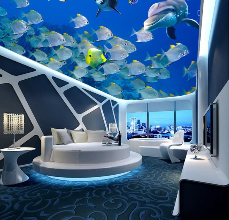 

Deep sea fish dolphins living room bedroom ceiling mural for kids room