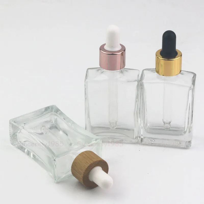 5X 10X 30ml botella de suero de aceites esenciales de vidrio negro transparente mate esmerilado plano con cuentagotas de vidrio pipeta cuentagotas