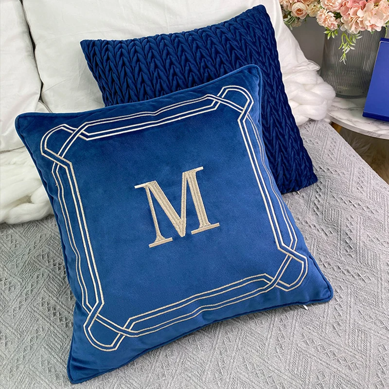 Diphylleia Light Luxury Nordic Sofa Cushion Cover High Precision Dutch Velvet Letter Embroidery Pillowcase For Hotel Coffee Shop