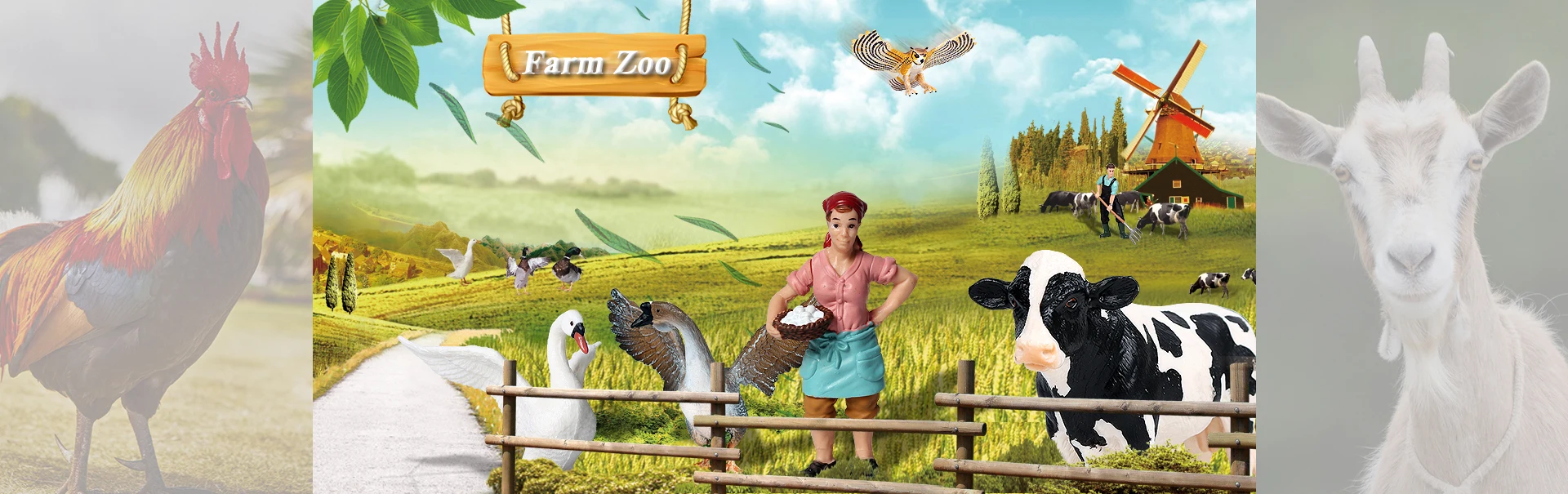 Oenux Zoo Farm Serie Bauer Kuh Henne Ente Modell Actionfiguren Geflügel Tiere Set Figur Miniatur pädagogisches Kinderspielzeug – Detail 1